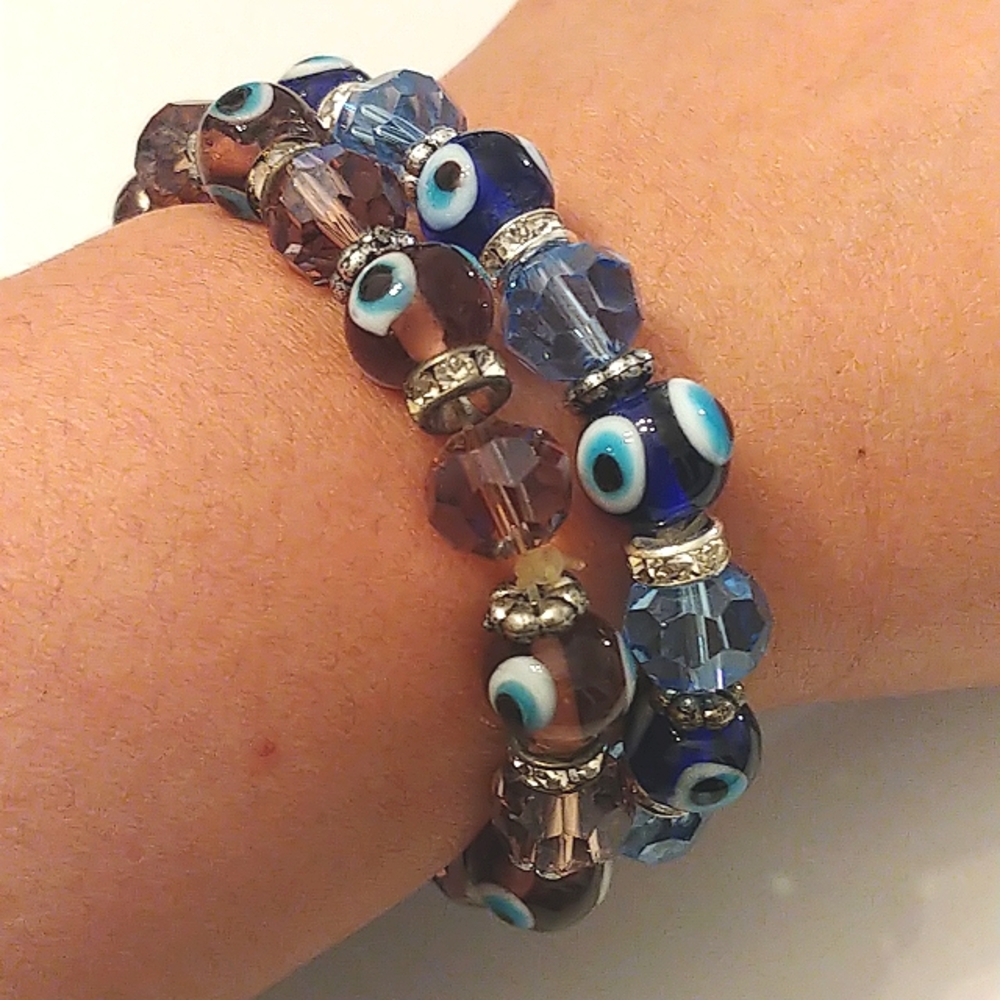 ✨BOGO FREE✨ 2 evil eye crystal & glass stretch bracelets